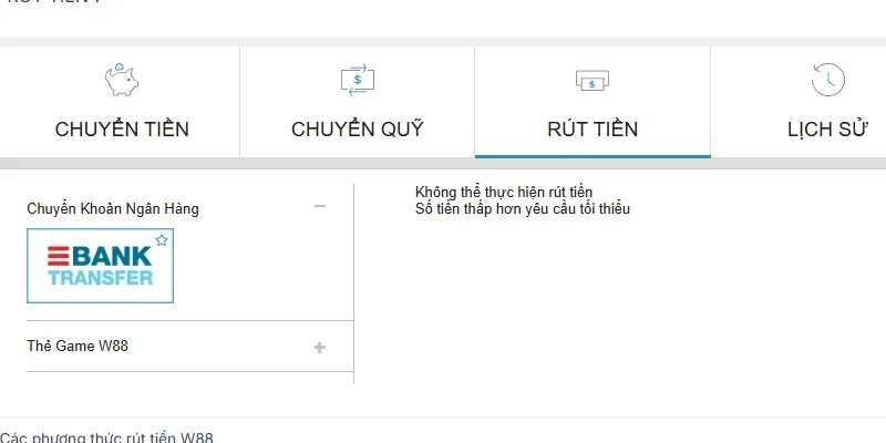 Các phương thức rút tiền nhanh chóng tại w88